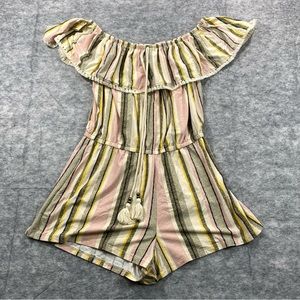 Derek Heart Womens Multicolored Striped Sleeveless Ruffled Neck Romper SZ‎ LG